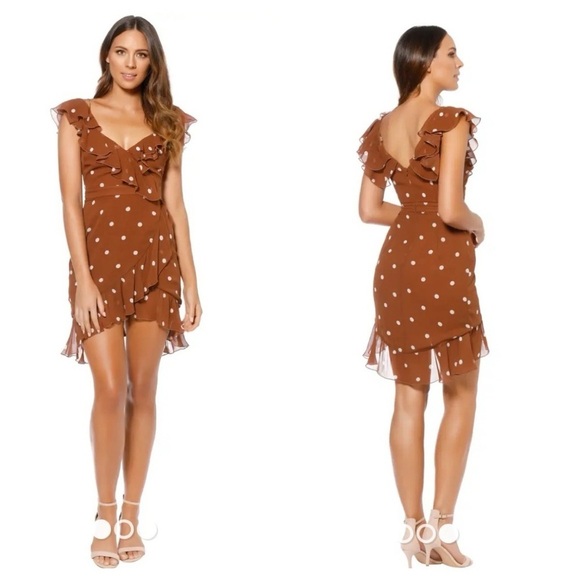NICHOLAS

Rust Spot Wrap Frill Mini Dress US size 6 - Picture 6 of 17
